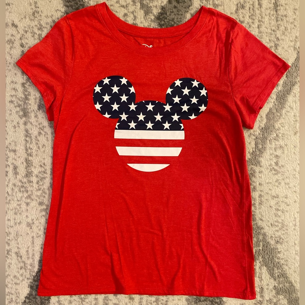 Disney Mickey Mouse American Flag Red/White/Blue Logo Women’s T-Shirt Medium